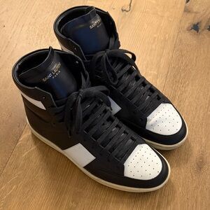 Saint Laurent Black and White High-Top Sneakers with Gold Logo